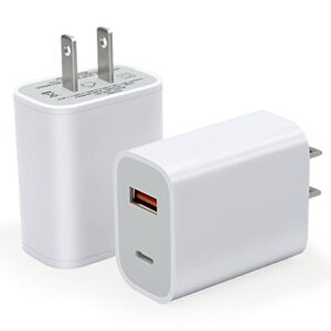 20w fast charger usb c, etre jeune 2 pack dual port type c fast charger block wall plug adapter pd & qc3.0 usb a quick charging block for iphone 14 13 12 pro max, samsung, ipad, airpods