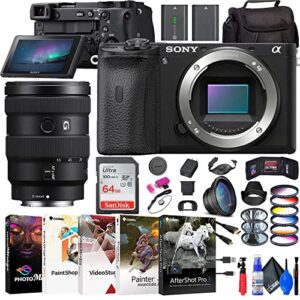 sony a6600 mirrorless camera (ilce6600/b) e 16-55mm lens (sel1655g) + filter kit + wide angle lens + color filter kit + bag + np-fz100 compatible battery + 64gb card + card reader + more
