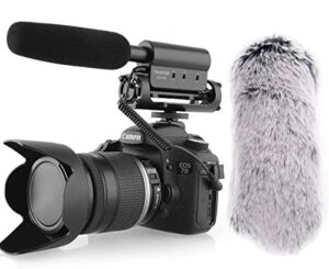 sgc-598 interview shotgun microphone with windscreen muff, cardioid directional condenser video mic for dslr camera canon dv camcorder, compatible with sony mirrorless cameras