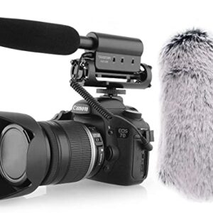 SGC-598 Interview Shotgun Microphone with Windscreen Muff, Cardioid Directional Condenser Video Mic for DSLR Camera Canon DV Camcorder, Compatible with Sony Mirrorless Cameras