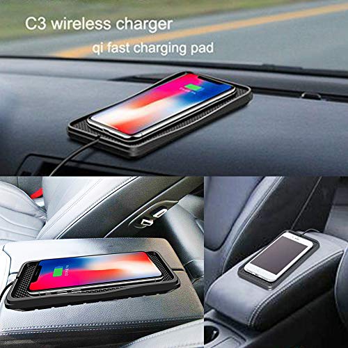 Wireless Charger，POLMXS Car Wireless Charging pad 10W Fast Wireless car Charger qi Phone Charger pad for car Wireless Phone Charger for Andriod Cell Phone Charging mat Galaxy Note10/S21/S10/S9(C3)