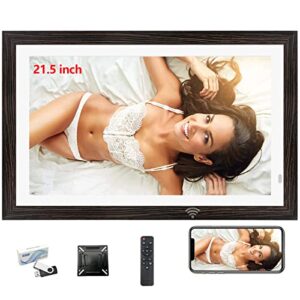 21.5 inch large wifi digital picture frame with 1920×1080 fhd ips screen, send photo/videos via app or email, 16gb storage, support usb drive/sd card extend storage, manual rotation, wall mountable