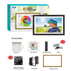 21.5 Inch Large WiFi Digital Picture Frame with 1920x1080 FHD IPS Screen, Send Photo/Videos Via APP or Email, 16GB Storage, Support USB Drive/SD Card Extend Storage, Manual Rotation, Wall Mountable