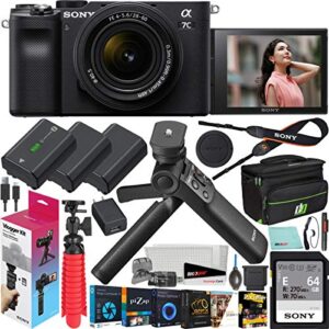 sony a7c mirrorless full frame camera body with 28-60mm f4-5.6 lens black ilce7cl/b bundle + vlogger kit accvc1: gp-vpt2bt shooting grip w. wireless remote + 2x battery + deco gear bag & accessories