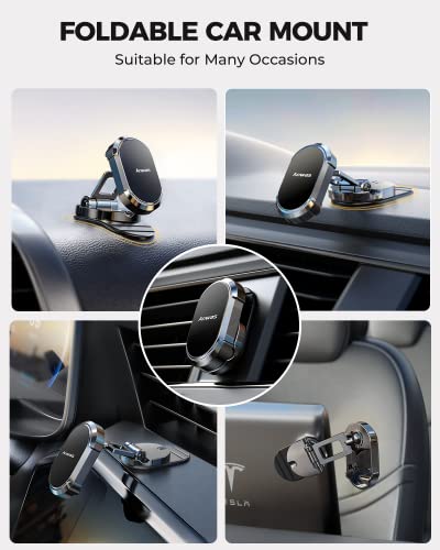 Anwas Magnetic Car Phone Holder Mount Alloy Folding Magnetic Car Phone Holder for Car Dashboard, 360° Adjustable Hands Free Car Phone Holder Mount Fit All iPhones, Samsung, etc