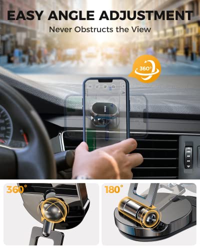 Anwas Magnetic Car Phone Holder Mount Alloy Folding Magnetic Car Phone Holder for Car Dashboard, 360° Adjustable Hands Free Car Phone Holder Mount Fit All iPhones, Samsung, etc