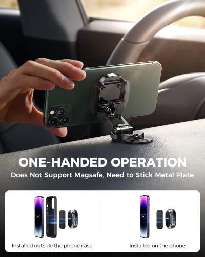 Anwas Magnetic Car Phone Holder Mount Alloy Folding Magnetic Car Phone Holder for Car Dashboard, 360° Adjustable Hands Free Car Phone Holder Mount Fit All iPhones, Samsung, etc