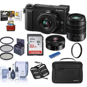 panasonic lumix dmc-gx85 mirrorless camera black with lumix g vario 12-32mm f/3.5-5.6 & 45-150mm f4.0-5.6 lenses – bundle with camera case, 32gb sdhc card, 52mm filter kit, mac software, and more