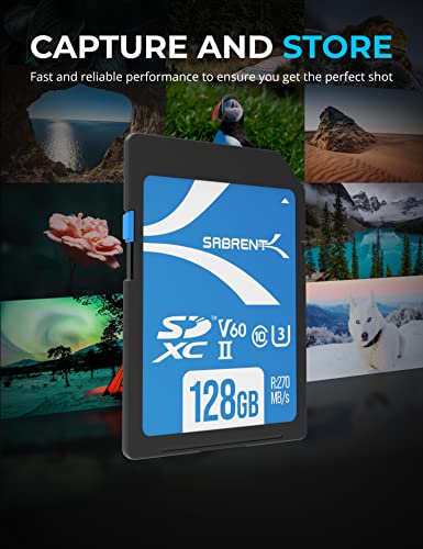 SABRENT Rocket V60 128GB SD UHS-II Memory Card R270MB/s W170MB/s (SD-TL60-128GB)