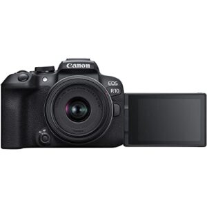 Canon EOS R10 Mirrorless Camera (5331C002) + 2 x Sony 64GB Tough SD Card + Bag + Charger + 2 x LPE17 Battery + Card Reader + LED Light + Corel Photo Software + Flex Tripod + More (Renewed)