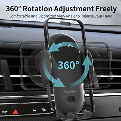 Wireless Car Charger Mount,Infrared Smart Sensor 15W Fast Charging,Kharly Fashion Auto Clamping Phone Holder for Car Vent Phone Mount Wireless Charger for iPhone 14/13/12/11 Pro Max/S22 Ultra（Black）