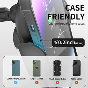 Wireless Car Charger Mount,Infrared Smart Sensor 15W Fast Charging,Kharly Fashion Auto Clamping Phone Holder for Car Vent Phone Mount Wireless Charger for iPhone 14/13/12/11 Pro Max/S22 Ultra（Black）