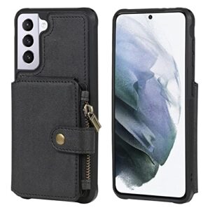 compatible with samsung galaxy s22 ultra 5g wallet flip case with zipper pocket & card slots, daskan anti drop shockproof rubber bumper pu leather protective phone cover with stand feature, black