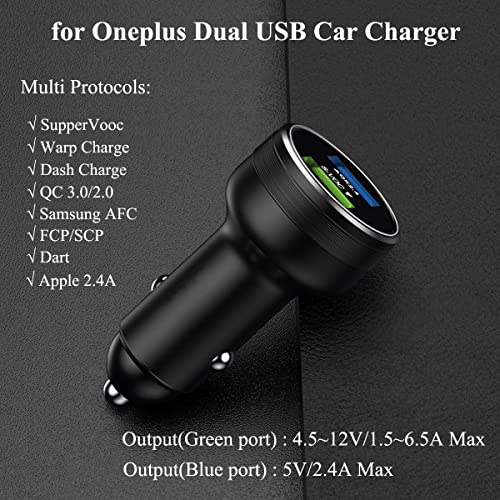 Warp Charge 30W 65W Car Charger Supervooc for Oneplus 11 10 9 Pro 9R 8T 10T 8 7T Nord N20 N300 N10 N100 N200 5G Dash Charge Car Fast Charging One Plus 7 6T 6 Black