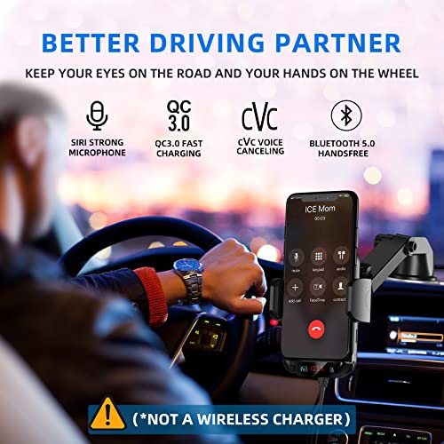 Magift Bluetooth FM Transmitter for Car - 3 in 1 Bluetooth Car Adapter with Phone Holder Supports QC3.0 Charging,Stronger Microphone & Enhanced FM Transmission are Built in Car Bluetooth Adapter