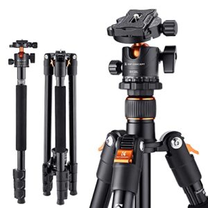 k&f concept 64 inch/162cm camera tripod, compact aluminum alloy travel tripods with 28mm metal ball head 10kg/22lbs load capacity, detachable monopod, for slr dslr digital camera(b234a1+bh-28l)