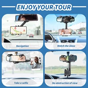 Rearview Mirror Phone Holder for Car, Universal 360° Rotating Rear View Mirror Phone Mount with Adjustable Arm Length, 8 Mask Holder for Car Multifunctional Phone and GPS Holder for Most Smartphones