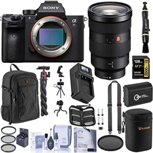 sony alpha a7r iv mirrorless digital camera (v2) with fe 24-70mm f/2.8 gm lens bundle with 128gb v90 sd card, backpack, extra battery, charger, shoulder strap and accessories