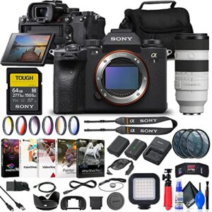 sony a1 mirrorless camera (ilce-1/b) fe 70-200mm lens + 64gb memory card + filter kit + color filter kit + lens hood + bag + np-fz100 compatible battery + led light + more
