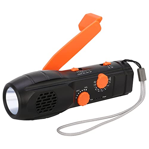 Hand Crank Flashlight with Emergency Radio Phone Charger, Portable Dynamo SOS LED Torch Rechargeable USB Charging Handheld LED Flashlights Built-in Loudspeaker for Camping Hiking Gift