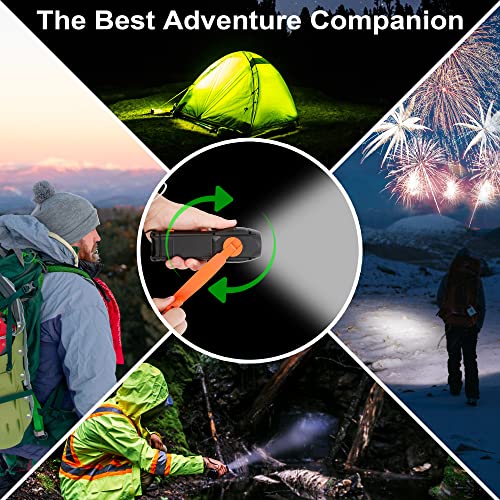 Hand Crank Flashlight with Emergency Radio Phone Charger, Portable Dynamo SOS LED Torch Rechargeable USB Charging Handheld LED Flashlights Built-in Loudspeaker for Camping Hiking Gift