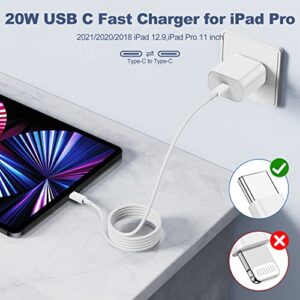 20W iPad Fast Charger USB C for iPad Pro 12.9,11 inch 2021/2020/2018, New iPad Air 5th/4th 10.9 inch 2022/2020, Apple-iPad Mini 6 Gen 2021, PD Wall Charging Block with 6Ft USB C to C Charging Cable