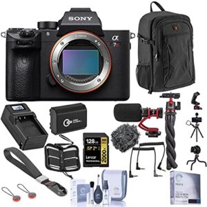 sony alpha a7r iv mirrorless digital camera body (v2) bundle with 128gb v90 sd card, backpack, extra battery, charger, mic, octopus tripod, wrist strap and accessories