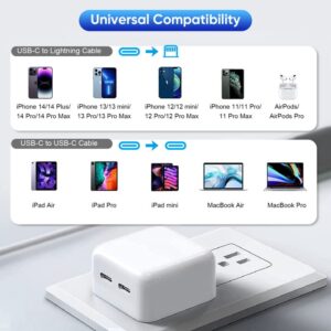 10FT iPhone Charger 35W Dual Port Foldable Type C Fast Charging Block with Long USB C to Lightning Cable for iPhone 14/13/12/11 Pro Max/SE/XS, USB C to USB C Cable for iPad 10/Air/Pro, Samsung, Pixel