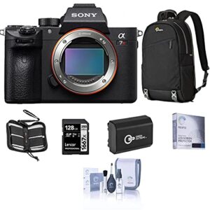 sony alpha a7r iv mirrorless digital camera body (v2) bundle with backpack, 128gb sd card, extra battery, screen protector and accessories