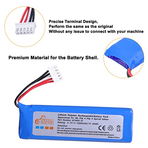 Pickle Power Battery for JBL Flip 4, Flip 4 Special Edition Bluetooth Speaker, P/N GSP872693 01