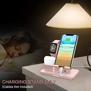 BENTOBEN 3-in-1 Charging Stand, Universal Charging Dock Station Compatible for Airpods Pro 2/1 Apple Watch Series 6/5/4/3/2 iPhone 13 12 11 SE2 XSMax XR 8 7 6S Plus Android Smartphone iPad, Rose Gold