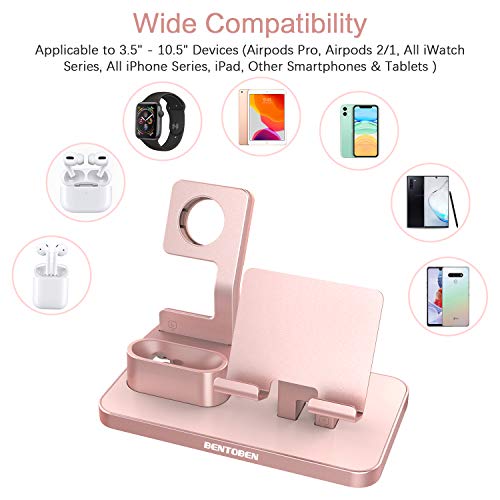 BENTOBEN 3-in-1 Charging Stand, Universal Charging Dock Station Compatible for Airpods Pro 2/1 Apple Watch Series 6/5/4/3/2 iPhone 13 12 11 SE2 XSMax XR 8 7 6S Plus Android Smartphone iPad, Rose Gold