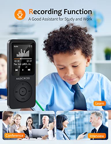 MP3 Player with Bluetooth 5.2,MUSICROSS 16GB Music MP3 MP4 Player for Kids,Build-in HD Speaker/Photo/Video Play/FM Radio/Voice Recorder/E-Book Reader,Supports up to 128GB,Black