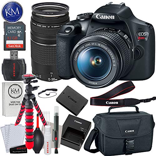 Canon EOS Rebel T7 DSLR Camera with 18-55mm and 75-300mm Lenses + 32GB + Essential Photo Bundle (Renewed)