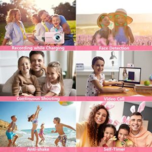 Digital Camera, Kids Camera with 32GB Card FHD 1080P 44MP Vlogging Camera with LCD Screen 16X Zoom Compact Portable Mini Rechargeable Camera Gifts for Students Teens Adults Girls Boys-Pink