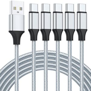 usb type c cable,[5-pack, 3ft ] usb type a to c fast charger cords for samsung galaxy s20 s10 s9 s8 plus, braided fast charging cable for note 10 9 8, lg v50 v40 g8 g7,(silver)