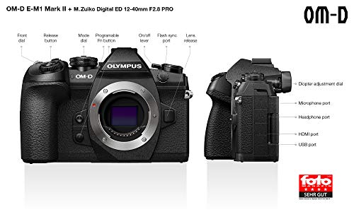 Olympus OM-D E-M1 Mark II Kit, Micro Four Thirds System Camera (20.4 Megapixel, 5-Axis Image Stabilisation, Electronic Viewfinder) + M.Zuiko 12-40 mm PRO Universal Zoom, Black