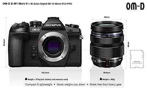 Olympus OM-D E-M1 Mark II Kit, Micro Four Thirds System Camera (20.4 Megapixel, 5-Axis Image Stabilisation, Electronic Viewfinder) + M.Zuiko 12-40 mm PRO Universal Zoom, Black