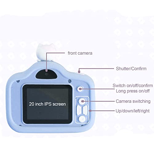 Children's HD Front & Rear Dual Camera, 2000w Mini 2.0 Inch Camera Camera Video Game Music Integration Including 32G Memory Card, Easy to Use & Durable (Light Blue)