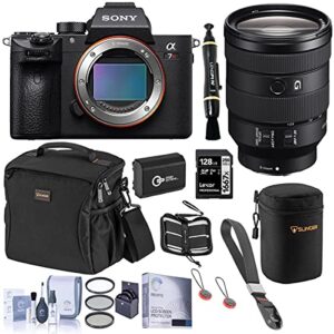 sony alpha a7r iii mirrorless digital camera (v2) with fe 24-105mm f/4 g oss lens bundle with 128gb sd card, bag, extra battery, wrist trap, screen protector and accessories