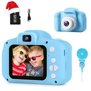 gktz toys for 3-8 year old boys, kids selfie camera children digital video toddler camera, birthday gift for boys and girls age 3 4 5 6 7 8 with 32gb card – blue