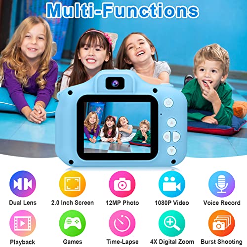 GKTZ Toys for 3-8 Year Old Boys, Kids Selfie Camera Children Digital Video Toddler Camera, Birthday Gift for Boys and Girls Age 3 4 5 6 7 8 with 32GB Card - Blue