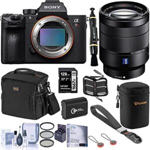 sony alpha a7r iii mirrorless digital camera (v2) with fe 24-70mm f/4 za oss lens bundle with 128gb sd card, bag, extra battery, wrist trap, screen protector and accessories