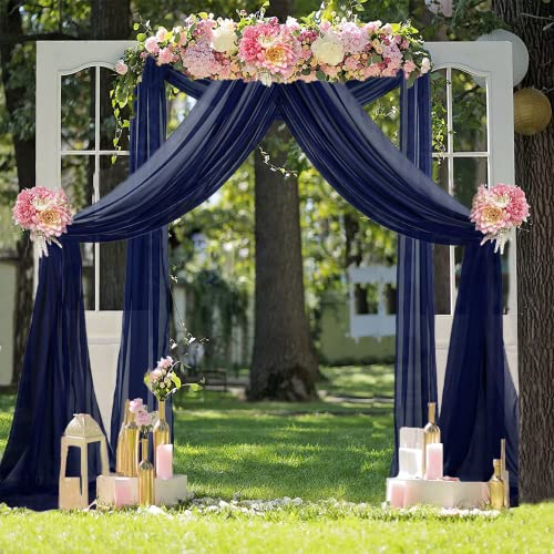 Wedding Arch Draping Fabric Navy Blue 20FT 2 Panels Chiffon Fabric Drapery Wedding Arches for Ceremony Ceiling Drapes Wedding Archway Tulle Backdrop for Party Sheer Fabric Curtains for Reception Swag