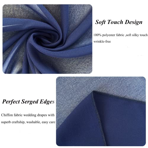 Wedding Arch Draping Fabric Navy Blue 20FT 2 Panels Chiffon Fabric Drapery Wedding Arches for Ceremony Ceiling Drapes Wedding Archway Tulle Backdrop for Party Sheer Fabric Curtains for Reception Swag