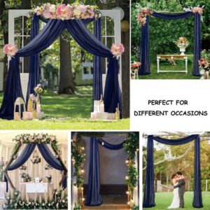 Wedding Arch Draping Fabric Navy Blue 20FT 2 Panels Chiffon Fabric Drapery Wedding Arches for Ceremony Ceiling Drapes Wedding Archway Tulle Backdrop for Party Sheer Fabric Curtains for Reception Swag