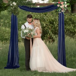 Wedding Arch Draping Fabric Navy Blue 20FT 2 Panels Chiffon Fabric Drapery Wedding Arches for Ceremony Ceiling Drapes Wedding Archway Tulle Backdrop for Party Sheer Fabric Curtains for Reception Swag