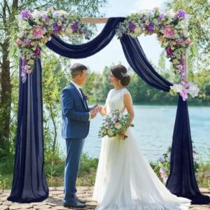 Wedding Arch Draping Fabric Navy Blue 20FT 2 Panels Chiffon Fabric Drapery Wedding Arches for Ceremony Ceiling Drapes Wedding Archway Tulle Backdrop for Party Sheer Fabric Curtains for Reception Swag