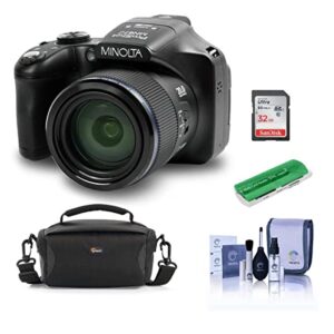 minolta mn67z 20mp fhd wi-fi bridge camera with 67x optical zoom, black – bundle with camera case, 32gb sdhc memory card, cleaning kit, card reader