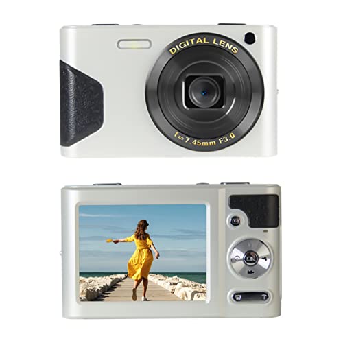 Digital Camera 18mp 2.7 Inch LCD Screen 8X Digital Zoom Fhd 1080p Digital Camera Small Camera Students Boys Girls Gift Support Connecting to Computer for Printing (White)